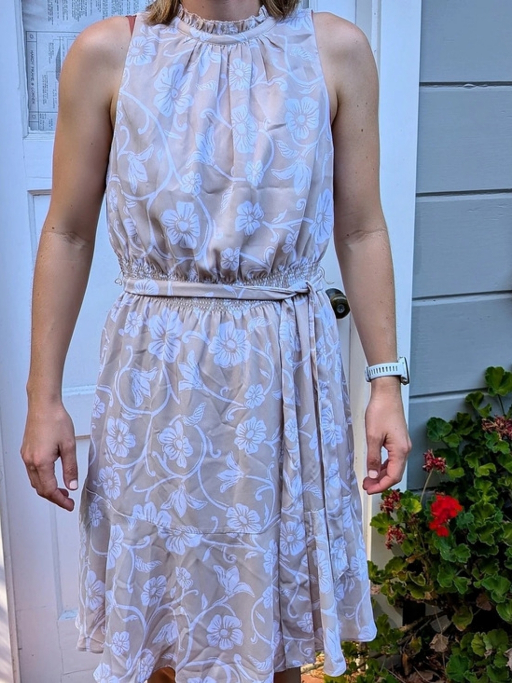 Ann Taylor Smocked Sleeveless Mock Neck Tiered Mini Dress